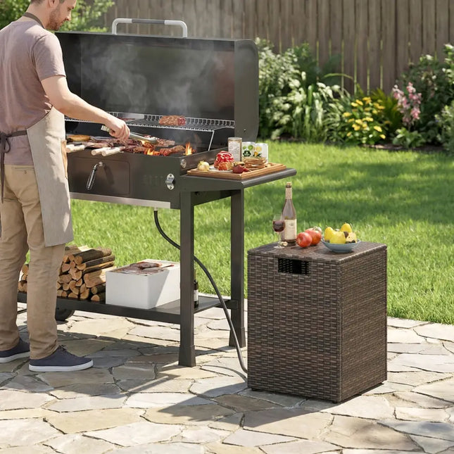 Rattan Propane Tank Cover Patio Hideaway Tank Side Table-Brown - Brown - Fire Pit Tables