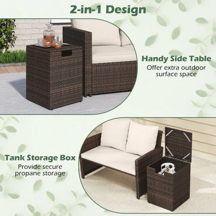 Rattan Propane Tank Cover Patio Hideaway Tank Side Table-Brown - Brown - Fire Pit Tables
