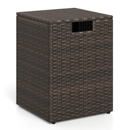 Rattan Propane Tank Cover Patio Hideaway Tank Side Table-Brown - Brown - Fire Pit Tables