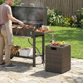 Rattan Propane Tank Cover Patio Hideaway Tank Side Table-Brown - Brown - Fire Pit Tables