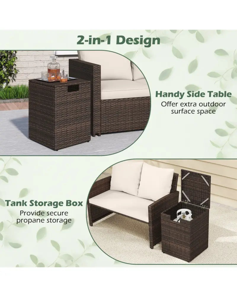 Rattan Propane Tank Cover Patio Hideaway Tank Side Table-Brown - Brown - Fire Pit Tables