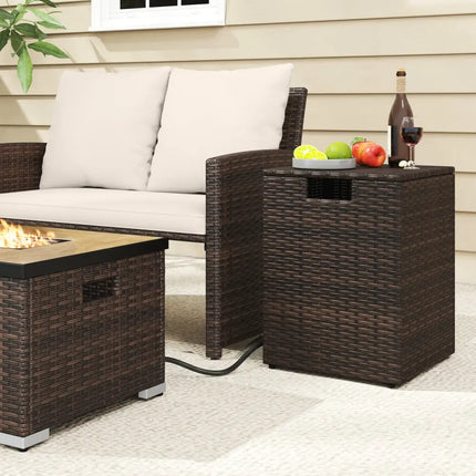 Rattan Propane Tank Cover Patio Hideaway Tank Side Table-Brown - Brown - Fire Pit Tables
