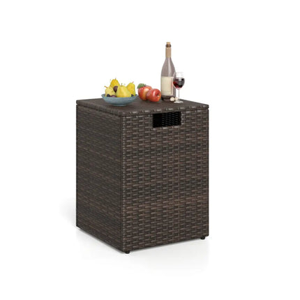 Rattan Propane Tank Cover Patio Hideaway Tank Side Table-Brown - Brown - Fire Pit Tables