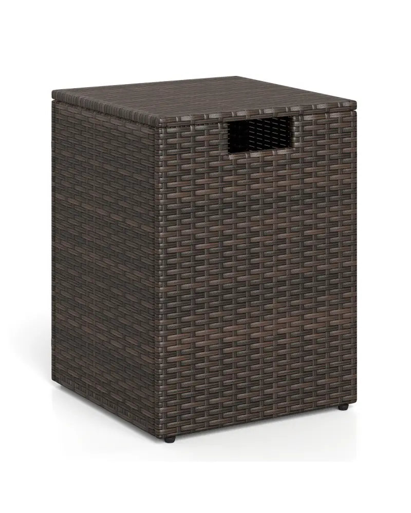 Rattan Propane Tank Cover Patio Hideaway Tank Side Table-Brown - Brown - Fire Pit Tables