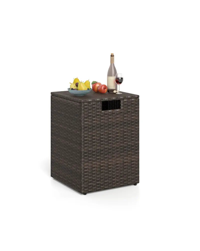 Rattan Propane Tank Cover Patio Hideaway Tank Side Table-Brown - Brown - Fire Pit Tables