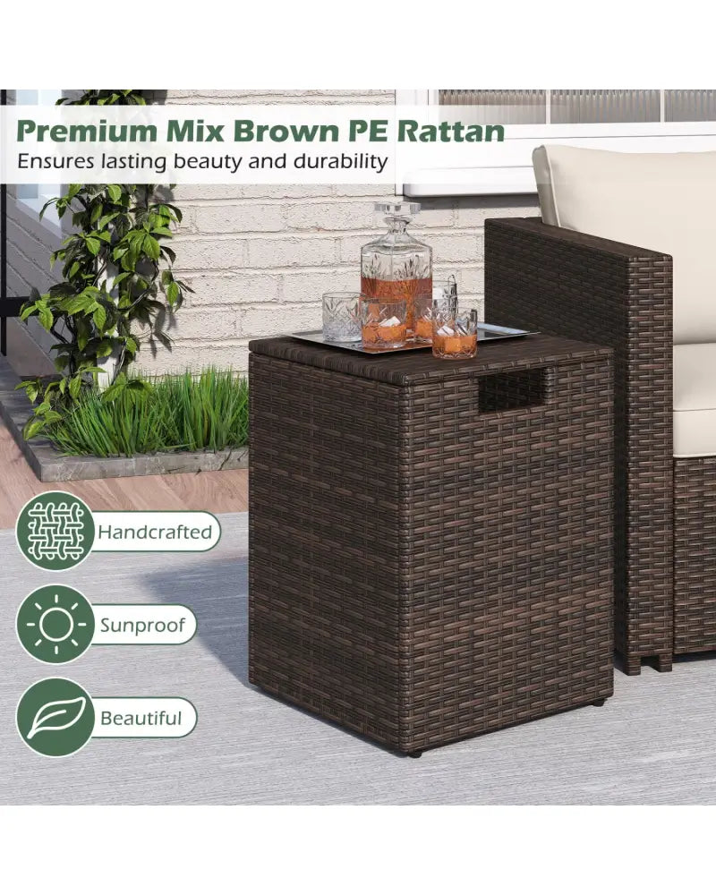 Rattan Propane Tank Cover Patio Hideaway Tank Side Table-Brown - Brown - Fire Pit Tables