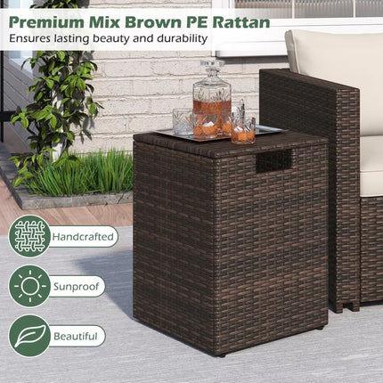 Rattan Propane Tank Cover Patio Hideaway Tank Side Table-Brown - Brown - Fire Pit Tables