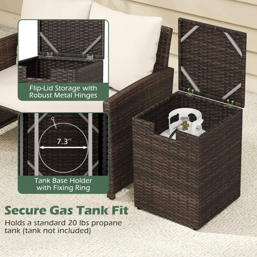 Rattan Propane Tank Cover Patio Hideaway Tank Side Table-Brown - Brown - Fire Pit Tables