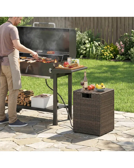 Rattan Propane Tank Cover Patio Hideaway Tank Side Table-Brown - Brown - Fire Pit Tables