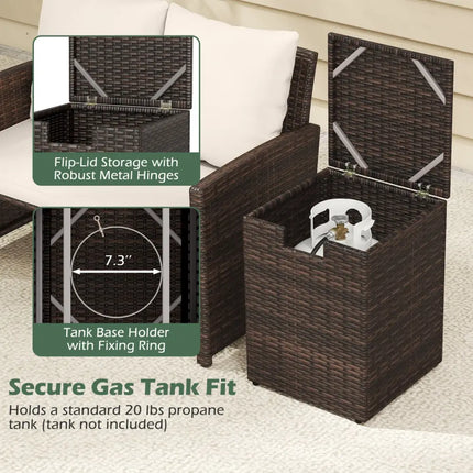 Rattan Propane Tank Cover Patio Hideaway Tank Side Table-Brown - Brown - Fire Pit Tables
