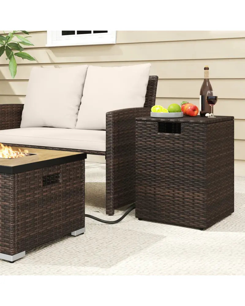 Rattan Propane Tank Cover Patio Hideaway Tank Side Table-Brown - Brown - Fire Pit Tables