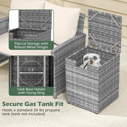 Rattan Propane Tank Cover Patio Hideaway Tank Side Table-Gray - Gray - Fire Pit Tables