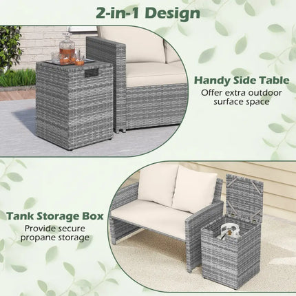 Rattan Propane Tank Cover Patio Hideaway Tank Side Table-Gray - Gray - Fire Pit Tables