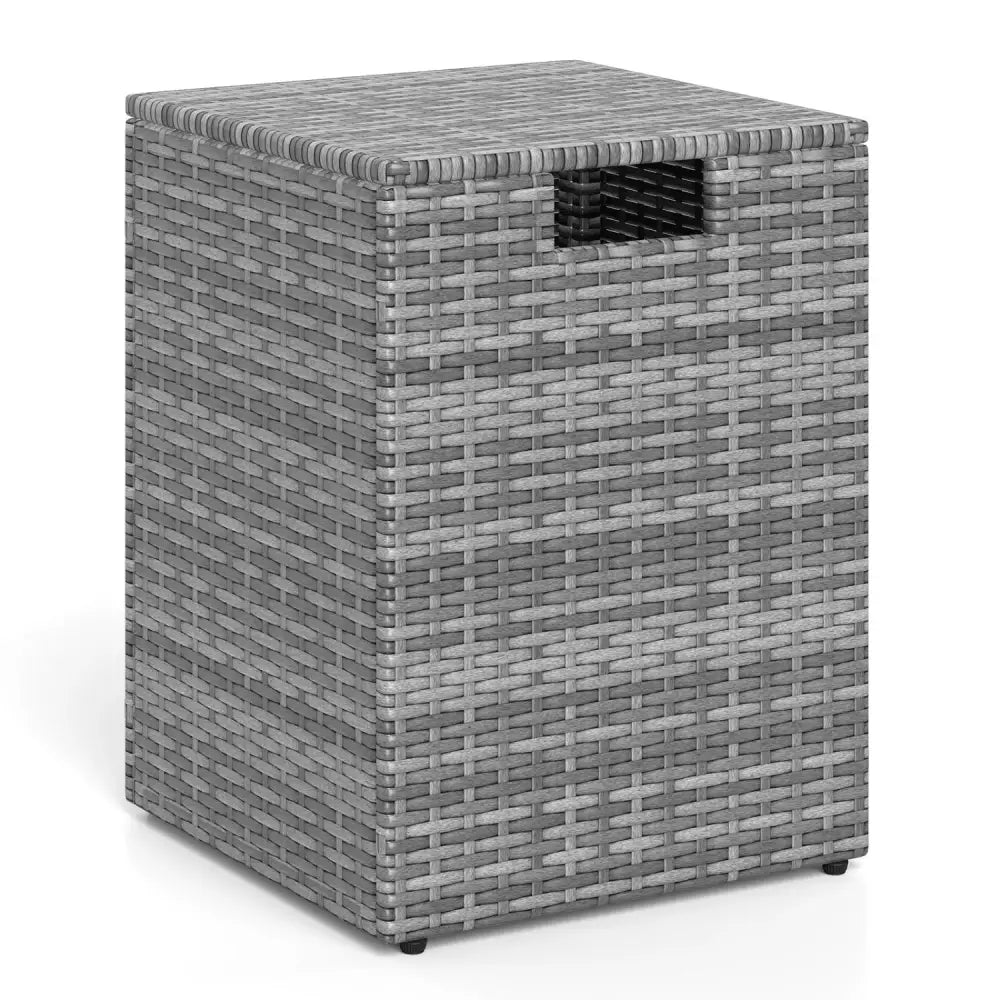 Rattan Propane Tank Cover Patio Hideaway Tank Side Table-Gray - Gray - Fire Pit Tables