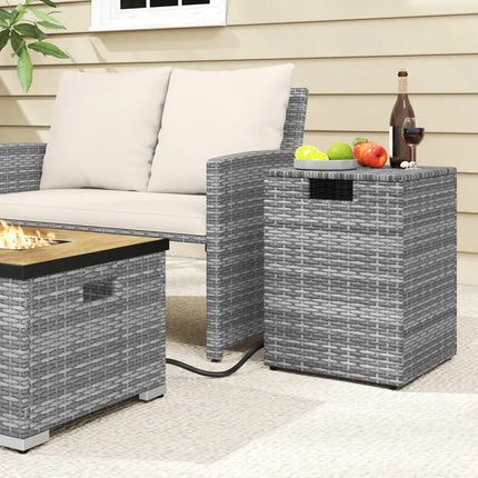 Rattan Propane Tank Cover Patio Hideaway Tank Side Table-Gray - Gray - Fire Pit Tables