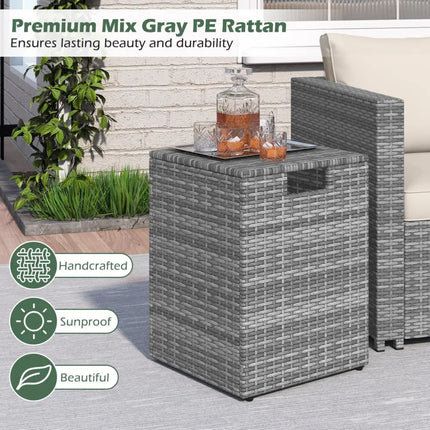 Rattan Propane Tank Cover Patio Hideaway Tank Side Table-Gray - Gray - Fire Pit Tables