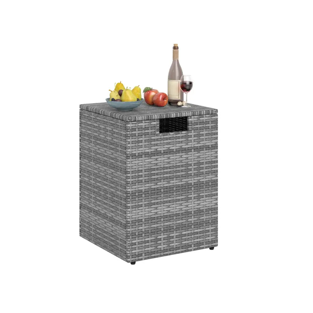 Rattan Propane Tank Cover Patio Hideaway Tank Side Table-Gray - Gray - Fire Pit Tables
