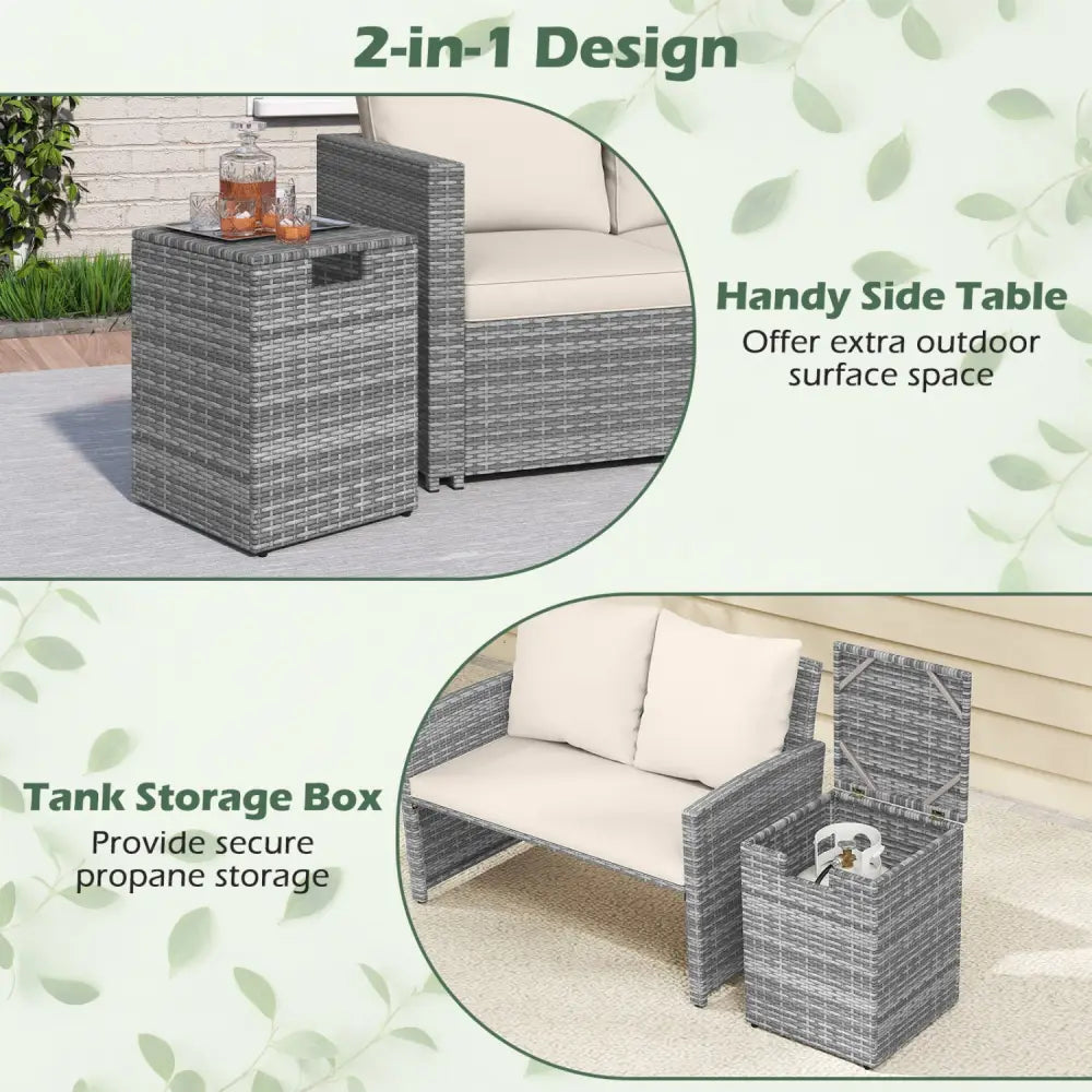 Rattan Propane Tank Cover Patio Hideaway Tank Side Table-Gray - Gray - Fire Pit Tables