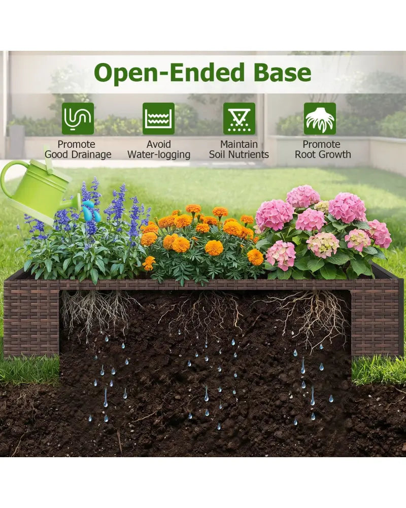Rattan Raised Garden Bed with Trellis and 2 Planter Boxes-Brown - Brown - Raised Garden Beds