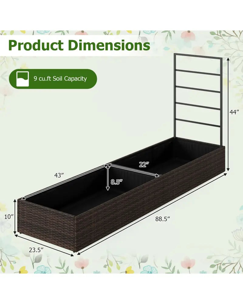 Rattan Raised Garden Bed with Trellis and 2 Planter Boxes-Brown - Brown - Raised Garden Beds