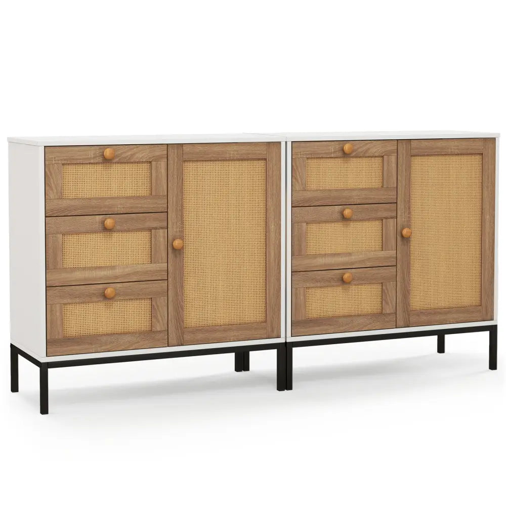 Rattan Sideboard Buffet Cabinet with 1 Door and 3 Drawers-White - White - Sideboards Cabinets & Buffets