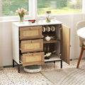 Rattan Sideboard Buffet Cabinet with 1 Door and 3 Drawers-White - White - Sideboards Cabinets & Buffets