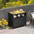Rattan Storage Cabinet with Acacia Wood Countertop for Poolside Deck and Patio-Black - Black - Sideboards Cabinets &