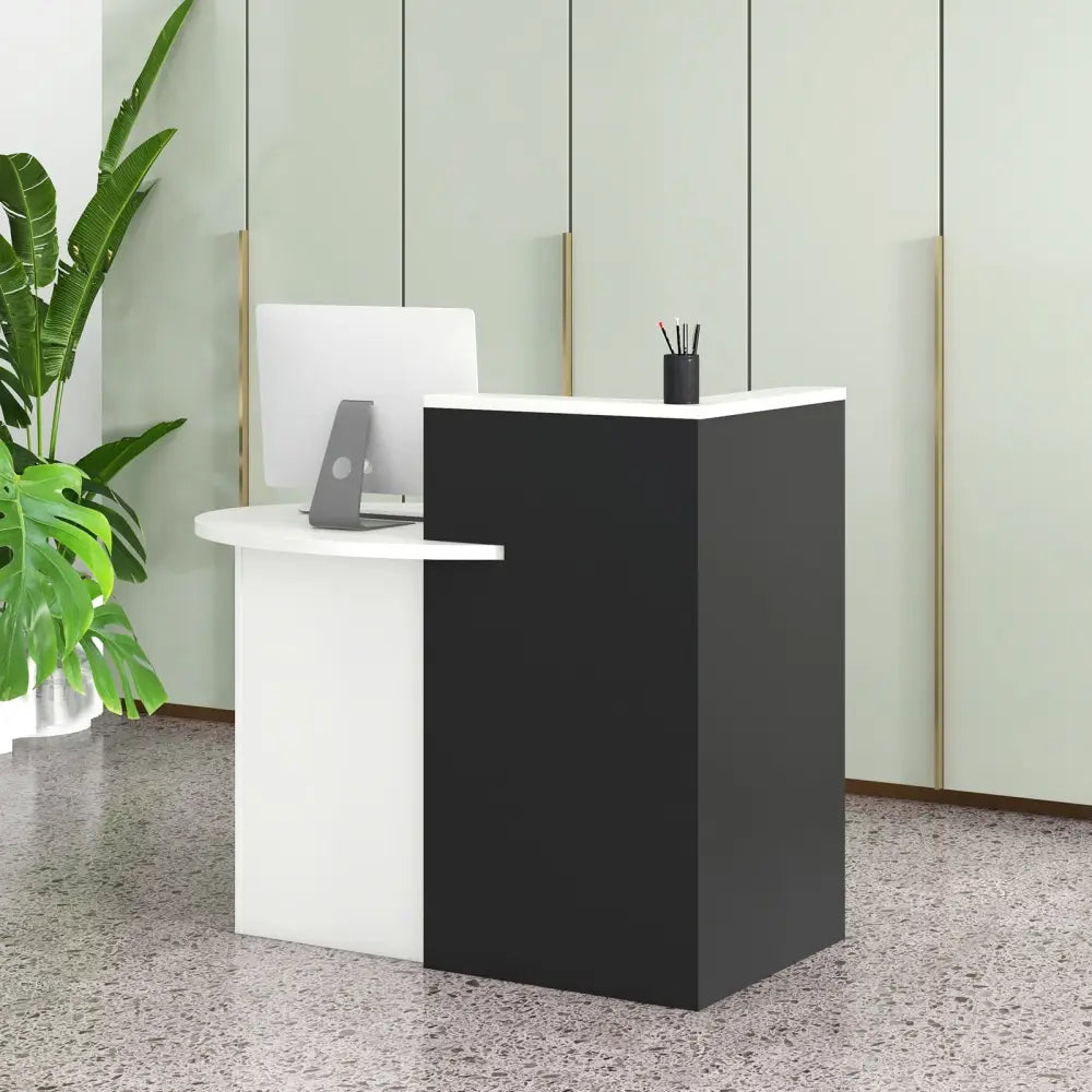 Reception Office Desk with Open Shelf and Lockable Drawer-Black - Black - Corner Desks
