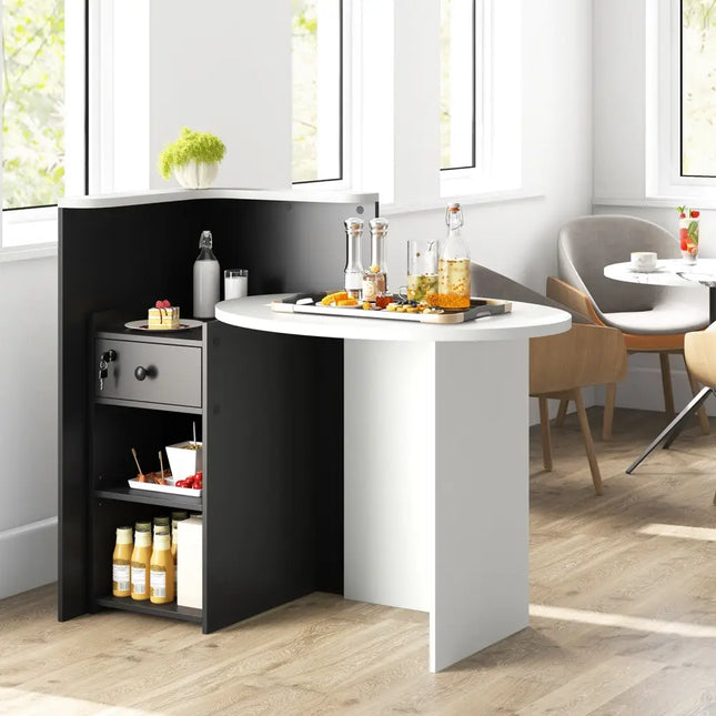 Reception Office Desk with Open Shelf and Lockable Drawer-Black - Black - Corner Desks