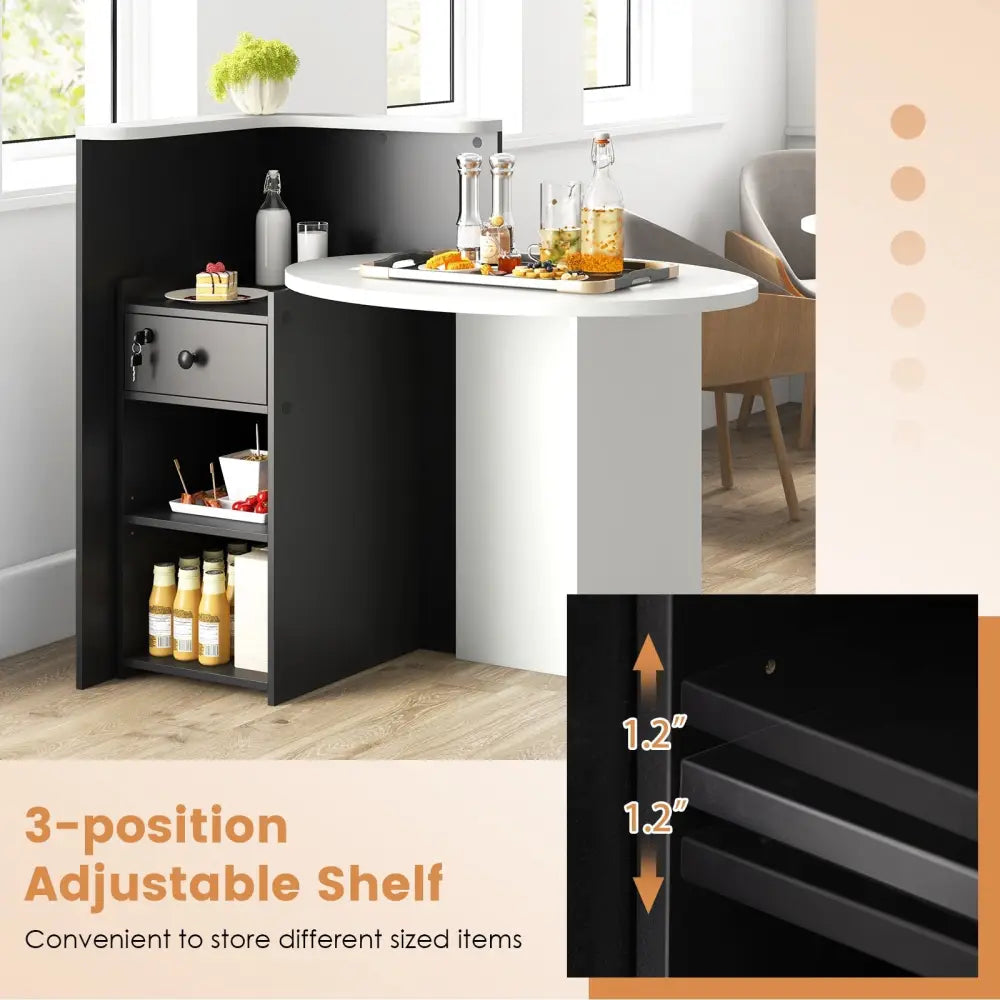Reception Office Desk with Open Shelf and Lockable Drawer-Black - Black - Corner Desks