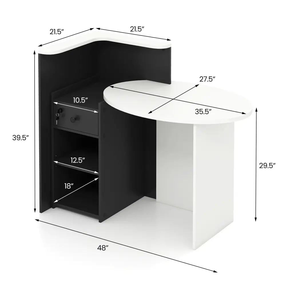 Reception Office Desk with Open Shelf and Lockable Drawer-Black - Black - Corner Desks