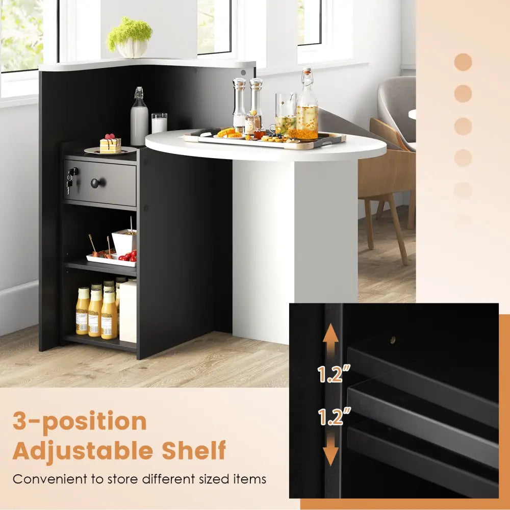 Reception Office Desk with Open Shelf and Lockable Drawer-Black - Black - Corner Desks