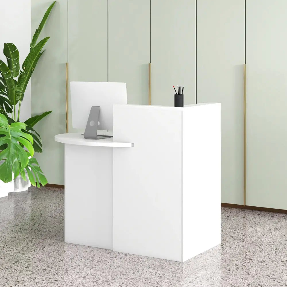 Reception Office Desk with Open Shelf and Lockable Drawer-White - White - Corner Desks