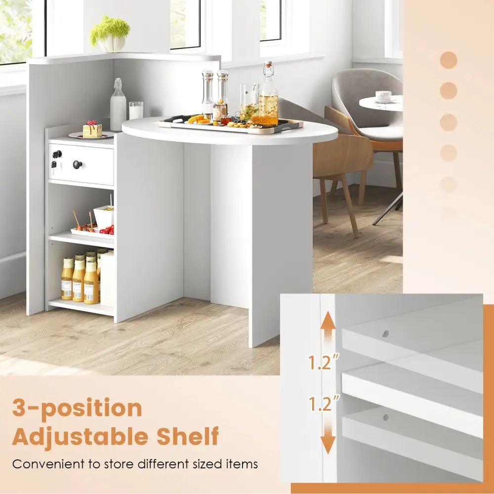 Reception Office Desk with Open Shelf and Lockable Drawer-White - White - Corner Desks