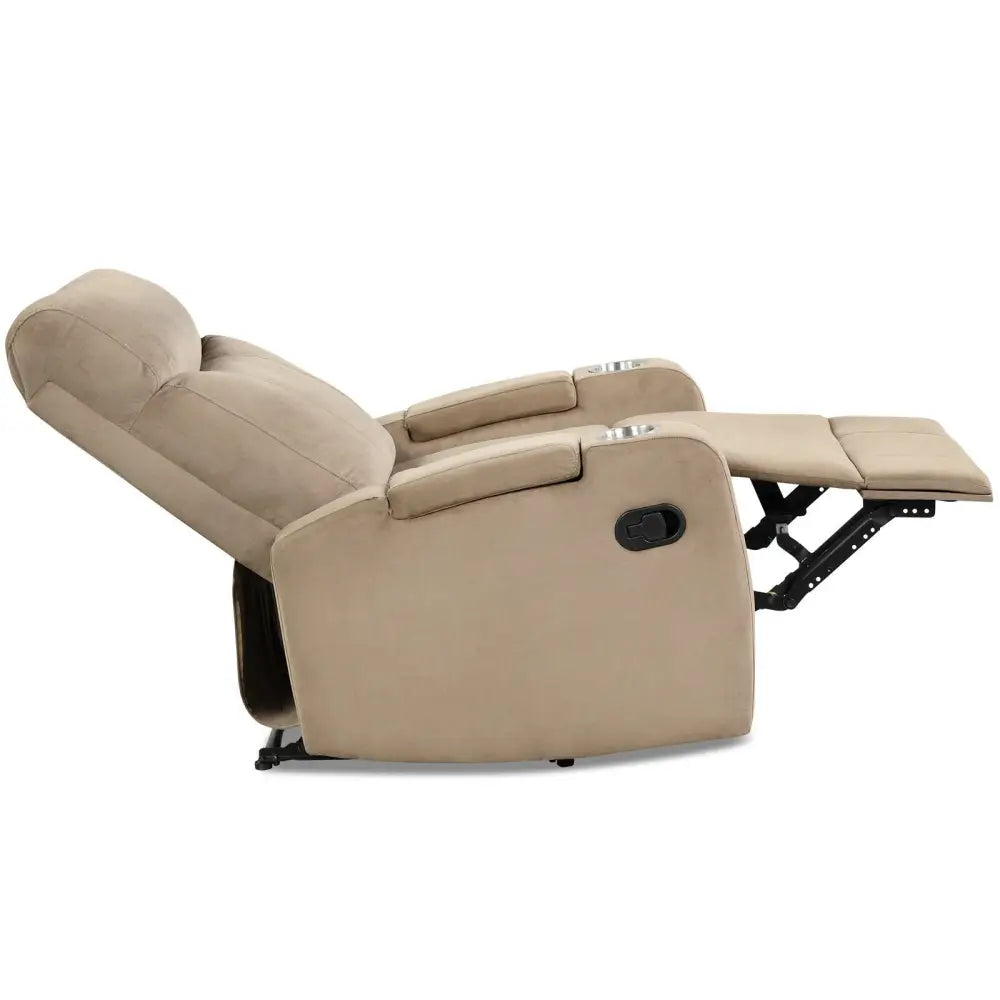 Recliner Chair Single Sofa Lounger with Arm Storage and Cup Holder for Living Room-Brown - Light Brown - Recliners