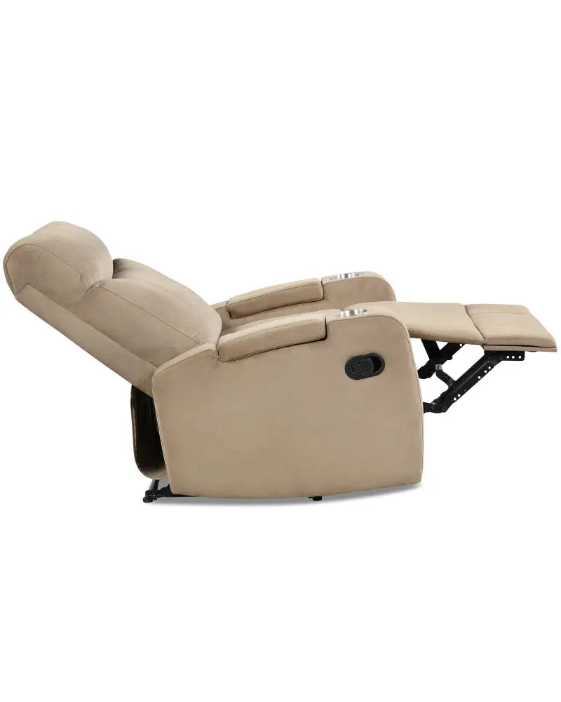Recliner Chair Single Sofa Lounger with Arm Storage and Cup Holder for Living Room-Brown - Light Brown - Recliners