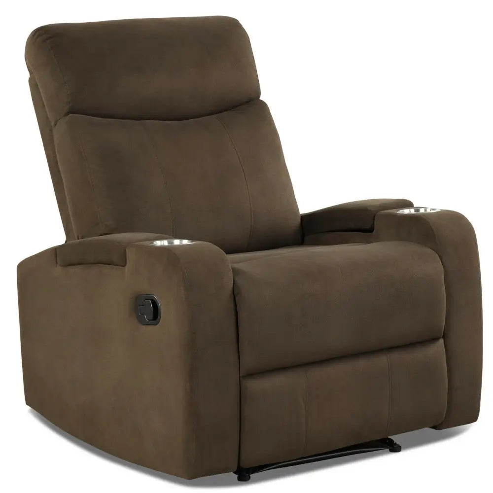 Recliner Chair Single Sofa Lounger with Arm Storage and Cup Holder for Living Room-Coffee - Brown - Recliners