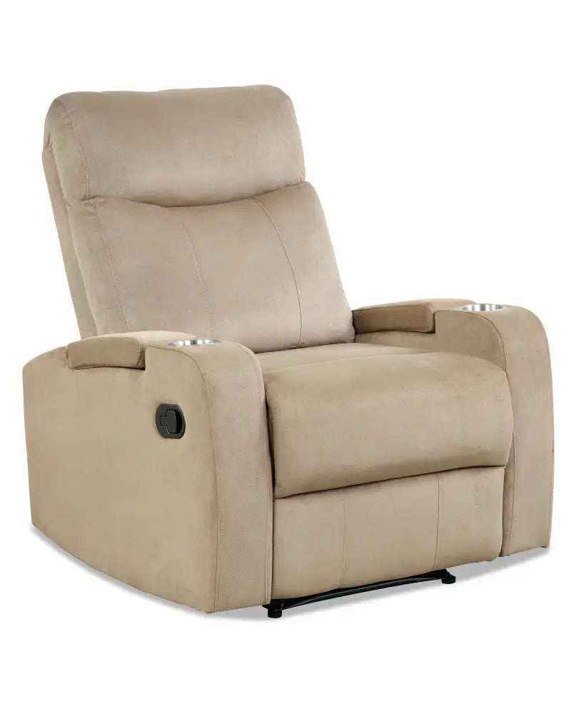 Recliner Chair Single Sofa Lounger with Arm Storage and Cup Holder for Living Room-Brown - Light Brown - Recliners