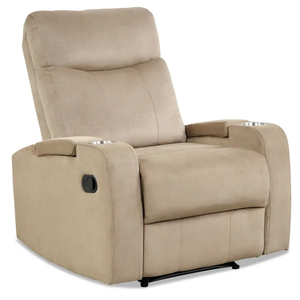 Recliner Chair Single Sofa Lounger with Arm Storage and Cup Holder for Living Room-Brown - Light Brown - Recliners