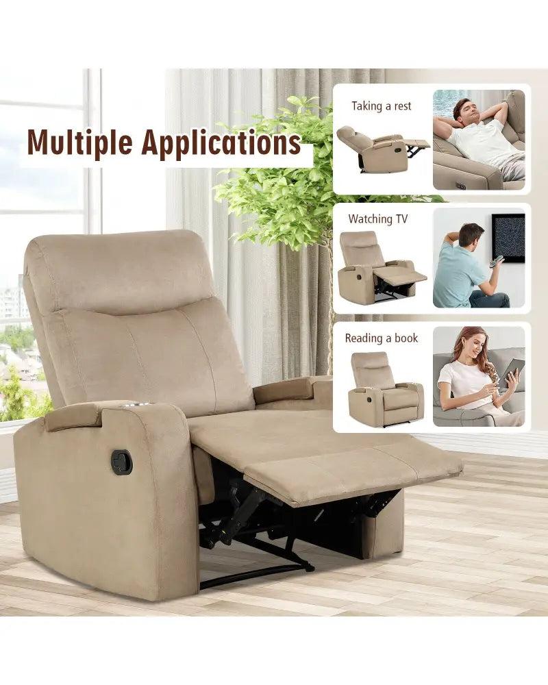 Recliner Chair Single Sofa Lounger with Arm Storage and Cup Holder for Living Room-Brown - Light Brown - Recliners
