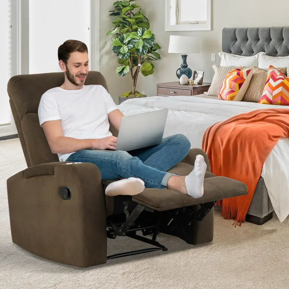 Recliner Chair Single Sofa Lounger with Arm Storage and Cup Holder for Living Room-Coffee - Brown - Recliners