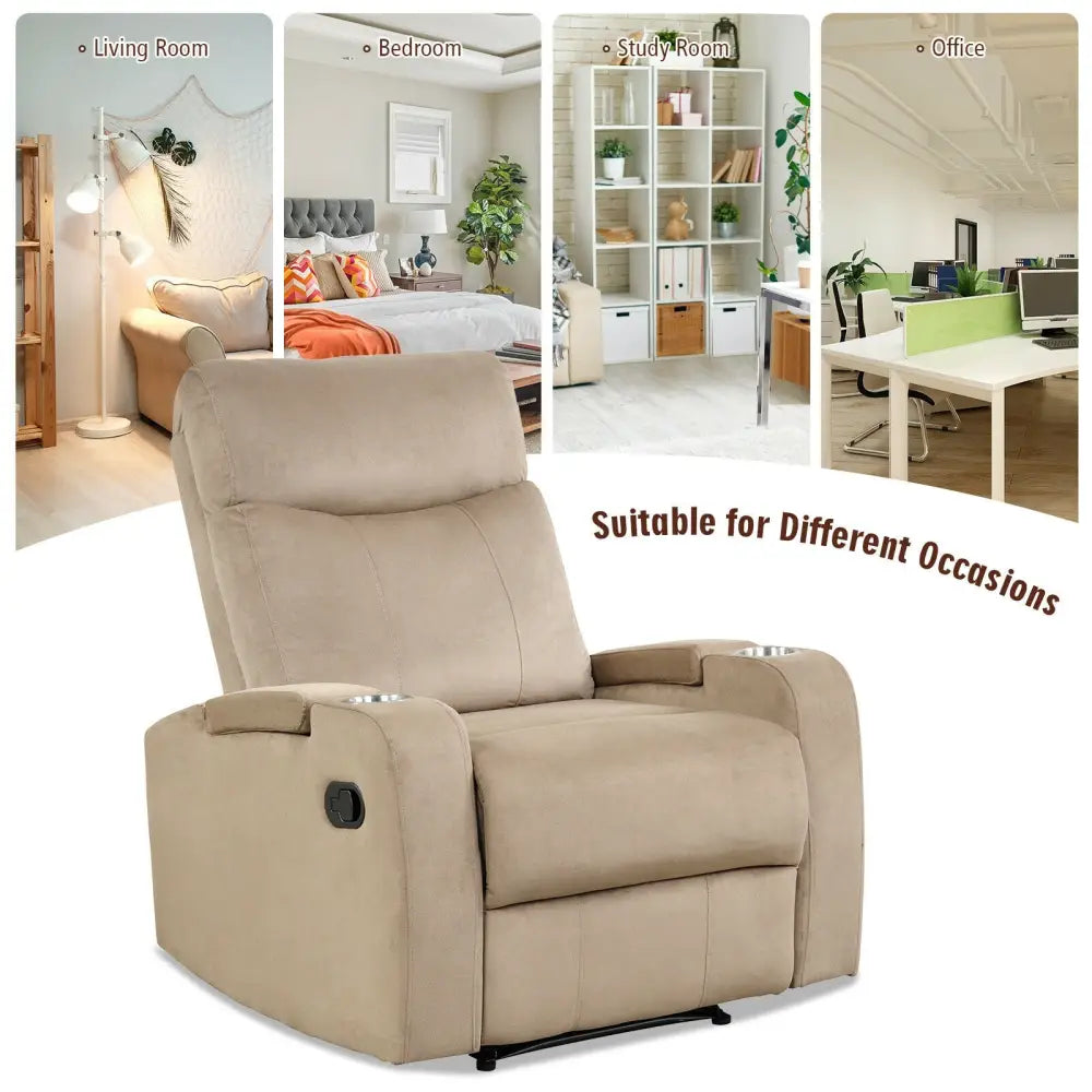 Recliner Chair Single Sofa Lounger with Arm Storage and Cup Holder for Living Room-Brown - Light Brown - Recliners