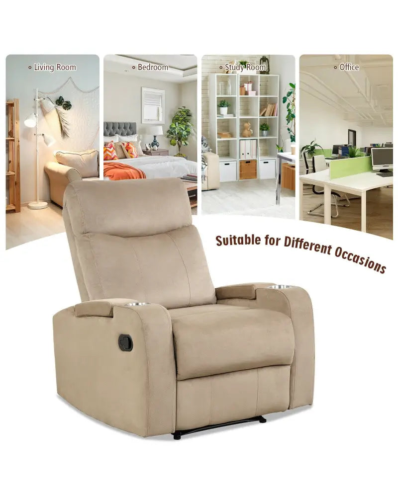 Recliner Chair Single Sofa Lounger with Arm Storage and Cup Holder for Living Room-Brown - Light Brown - Recliners