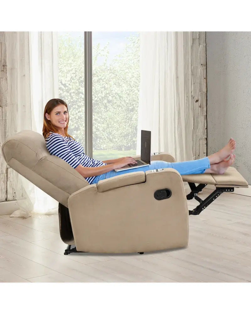 Recliner Chair Single Sofa Lounger with Arm Storage and Cup Holder for Living Room-Brown - Light Brown - Recliners
