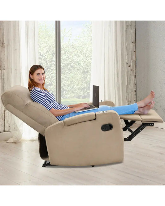 Recliner Chair Single Sofa Lounger with Arm Storage and Cup Holder for Living Room-Brown - Light Brown - Recliners