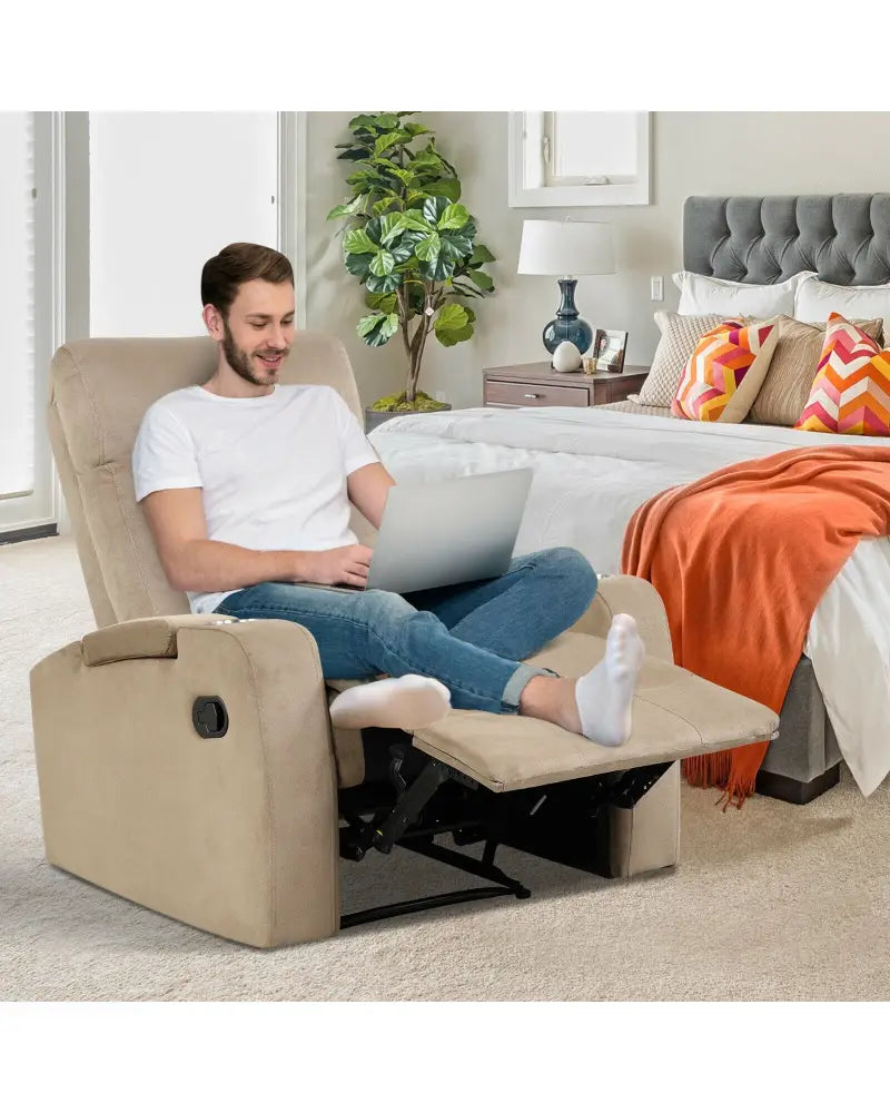 Recliner Chair Single Sofa Lounger with Arm Storage and Cup Holder for Living Room-Brown - Light Brown - Recliners