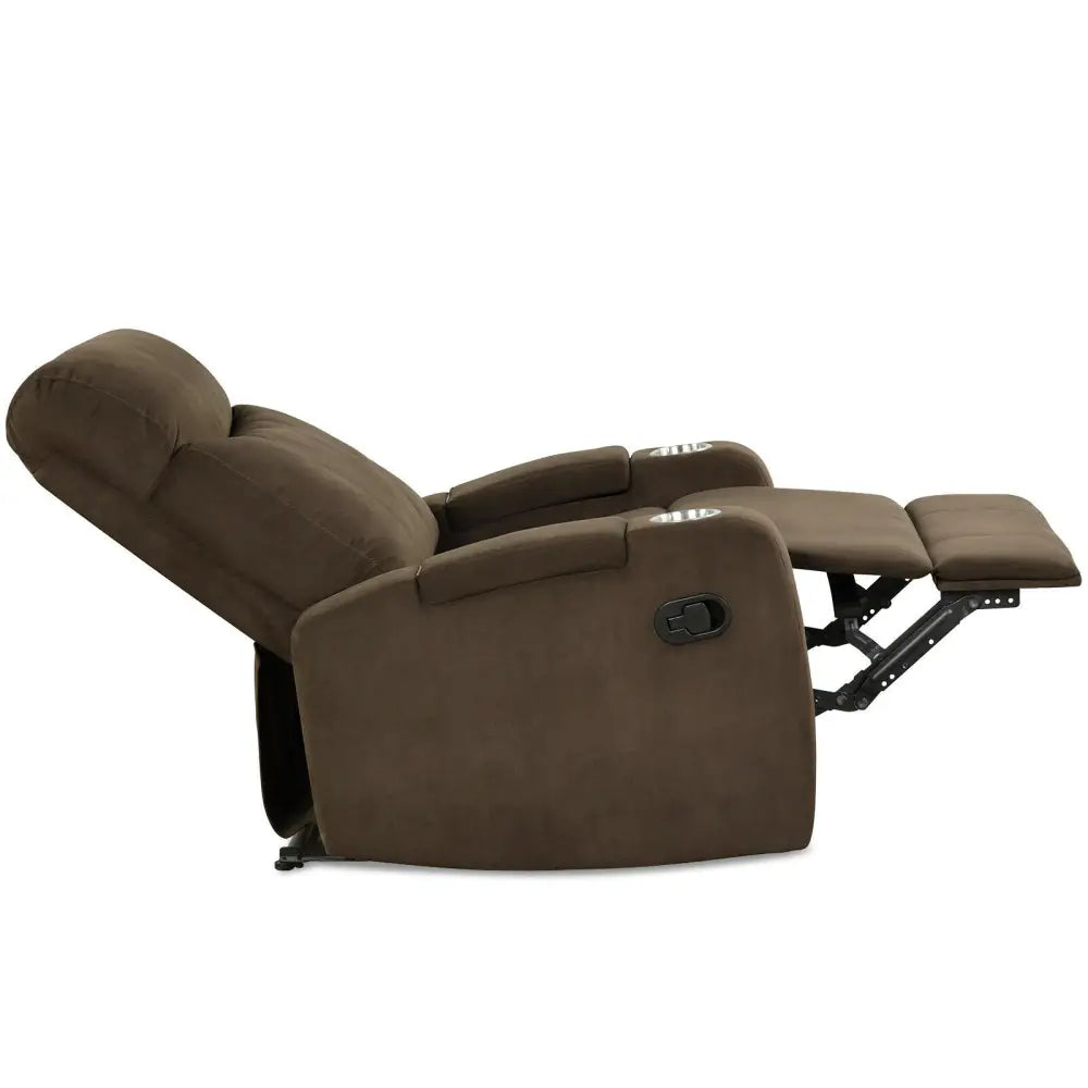 Recliner Chair Single Sofa Lounger with Arm Storage and Cup Holder for Living Room-Coffee - Brown - Recliners
