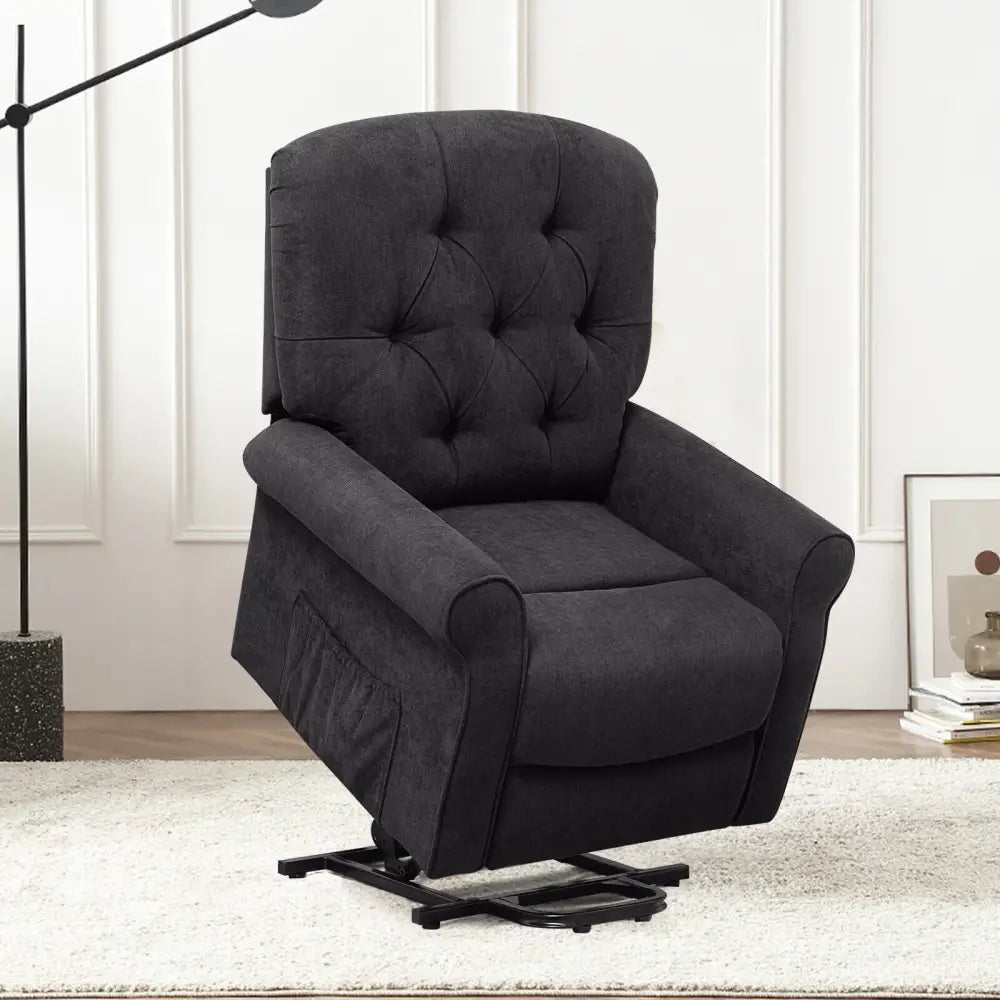 Recliner Chair Sofa for Elderly with Side Pocket and Remote Control-Black - Black - Recliners