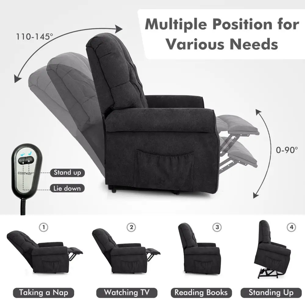 Recliner Chair Sofa for Elderly with Side Pocket and Remote Control-Black - Black - Recliners