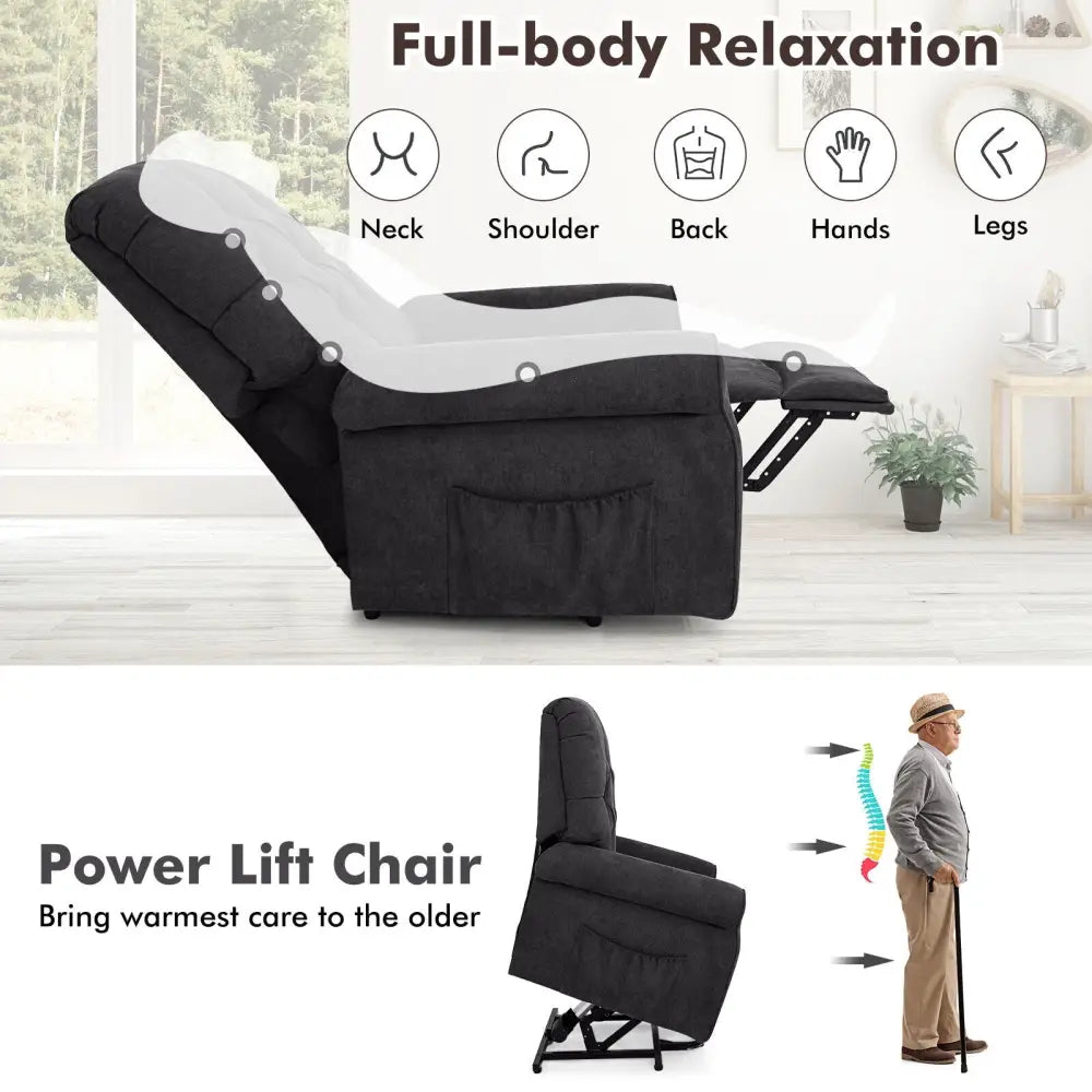 Recliner Chair Sofa for Elderly with Side Pocket and Remote Control-Black - Black - Recliners